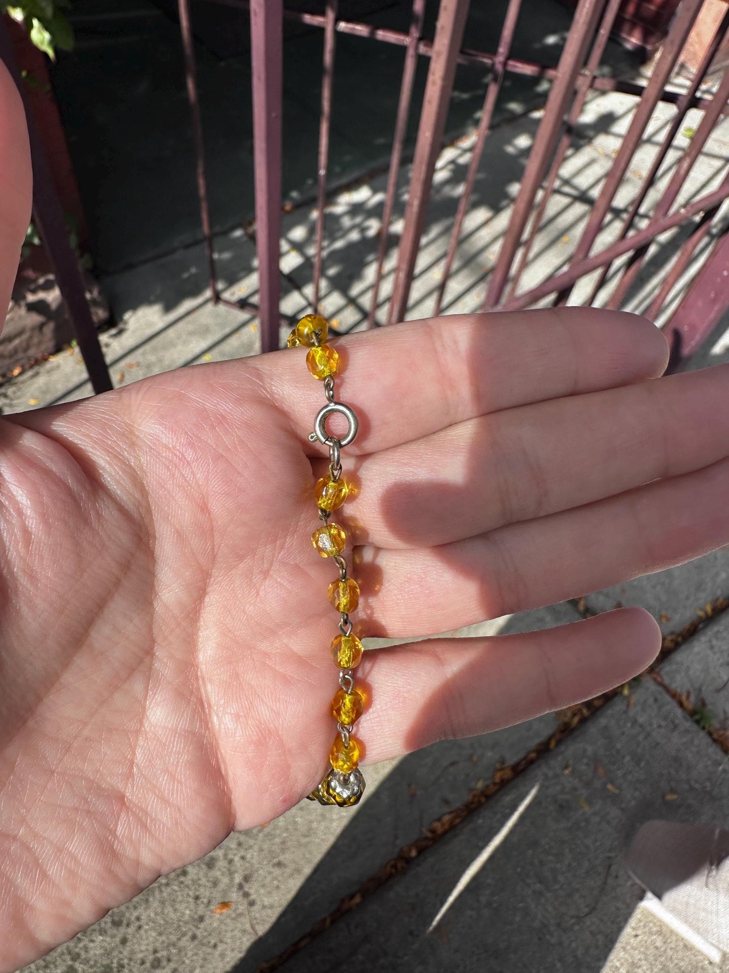 Vintage Antique and Rare Art Deco Sweetheart Silver Tone Beautiful Citrine Faceted Beaded Drop Necklace