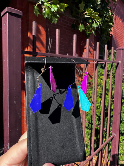 1960's Rare MCM Mobile Jewel Toned Enamel and Brass Kite Screwback Earrings Alexander Calder Inspired