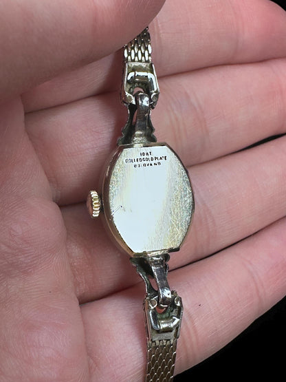 Beautiful 1950's Style Ladies Bulova Manual Watch 10K GFP with 2 Diamond Chips