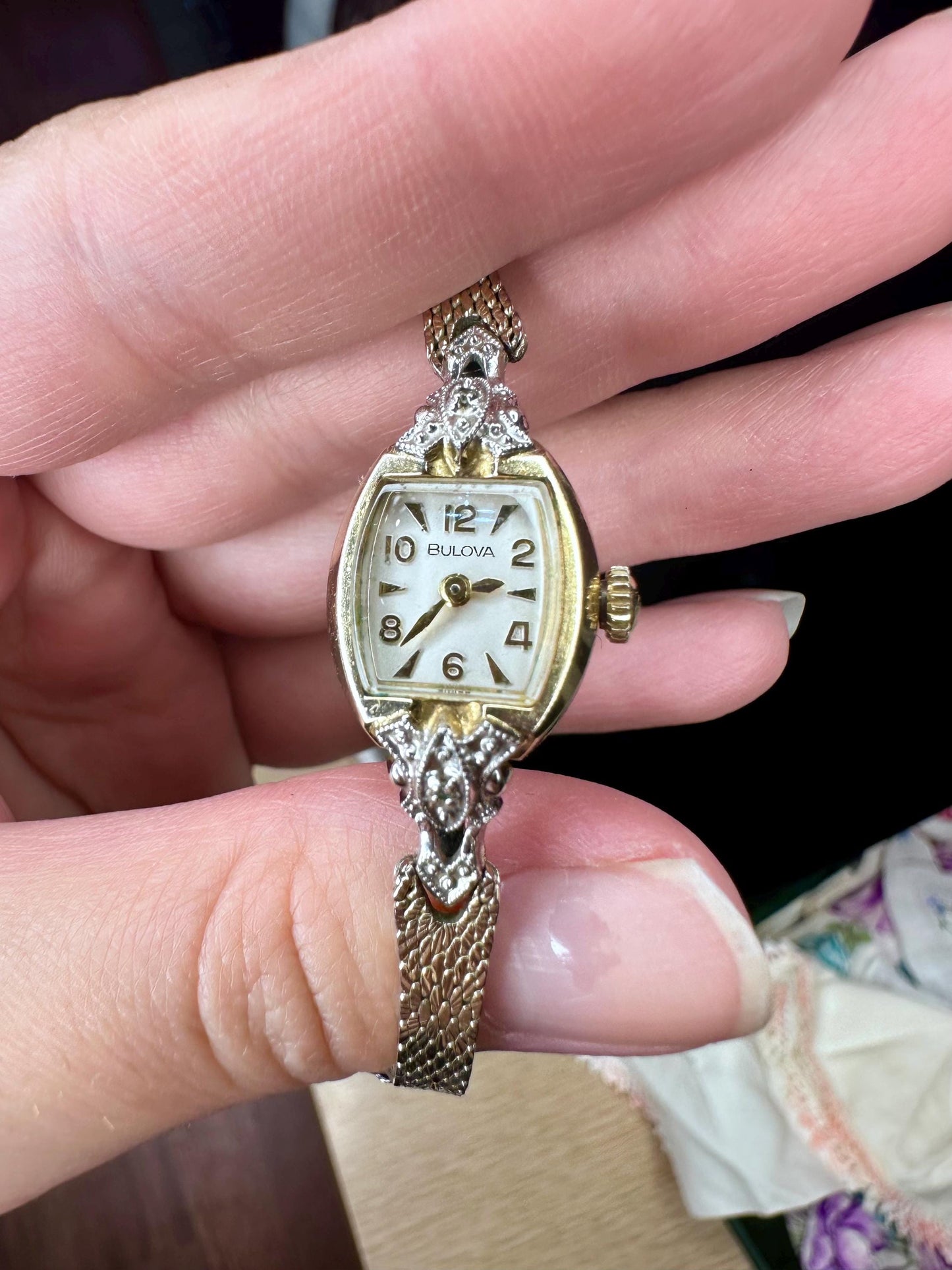 Beautiful 1950's Style Ladies Bulova Manual Watch 10K GFP with 2 Diamond Chips