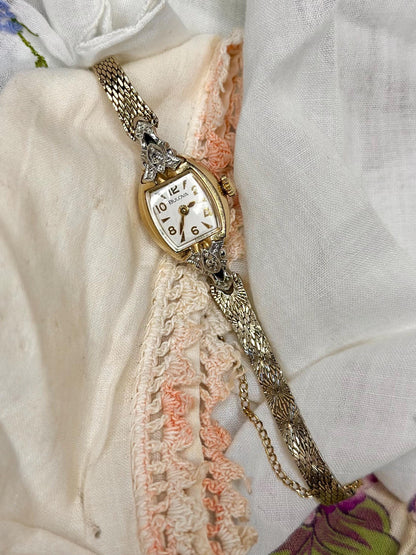 Beautiful 1950's Style Ladies Bulova Manual Watch 10K GFP with 2 Diamond Chips