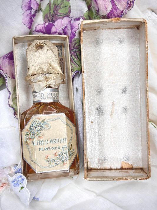 Antique Edwardian Early 1900's Perfume from Alfred Wright perfumer with Perfume and Box Maud Muller