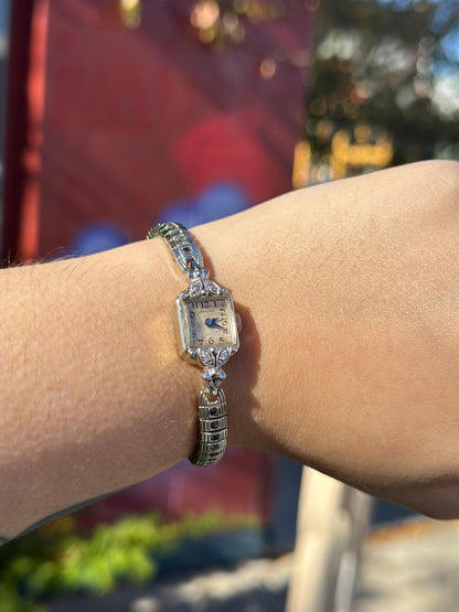Antique 1950's Women's MCM 14K White Gold and Diamond Hamilton Manual Watch Works