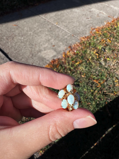 KAOS 1960s Vintage Statement Opal Cocktail Asymetrical Ring Gold Plated with Sizer about size  7