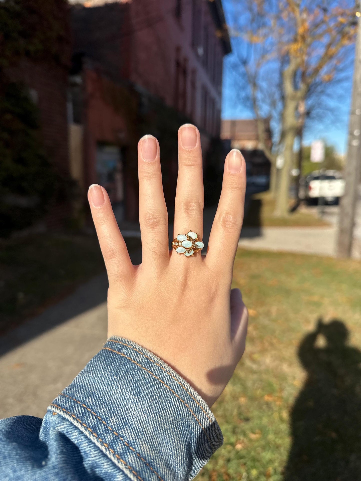 KAOS 1960s Vintage Statement Opal Cocktail Asymetrical Ring Gold Plated with Sizer about size  7