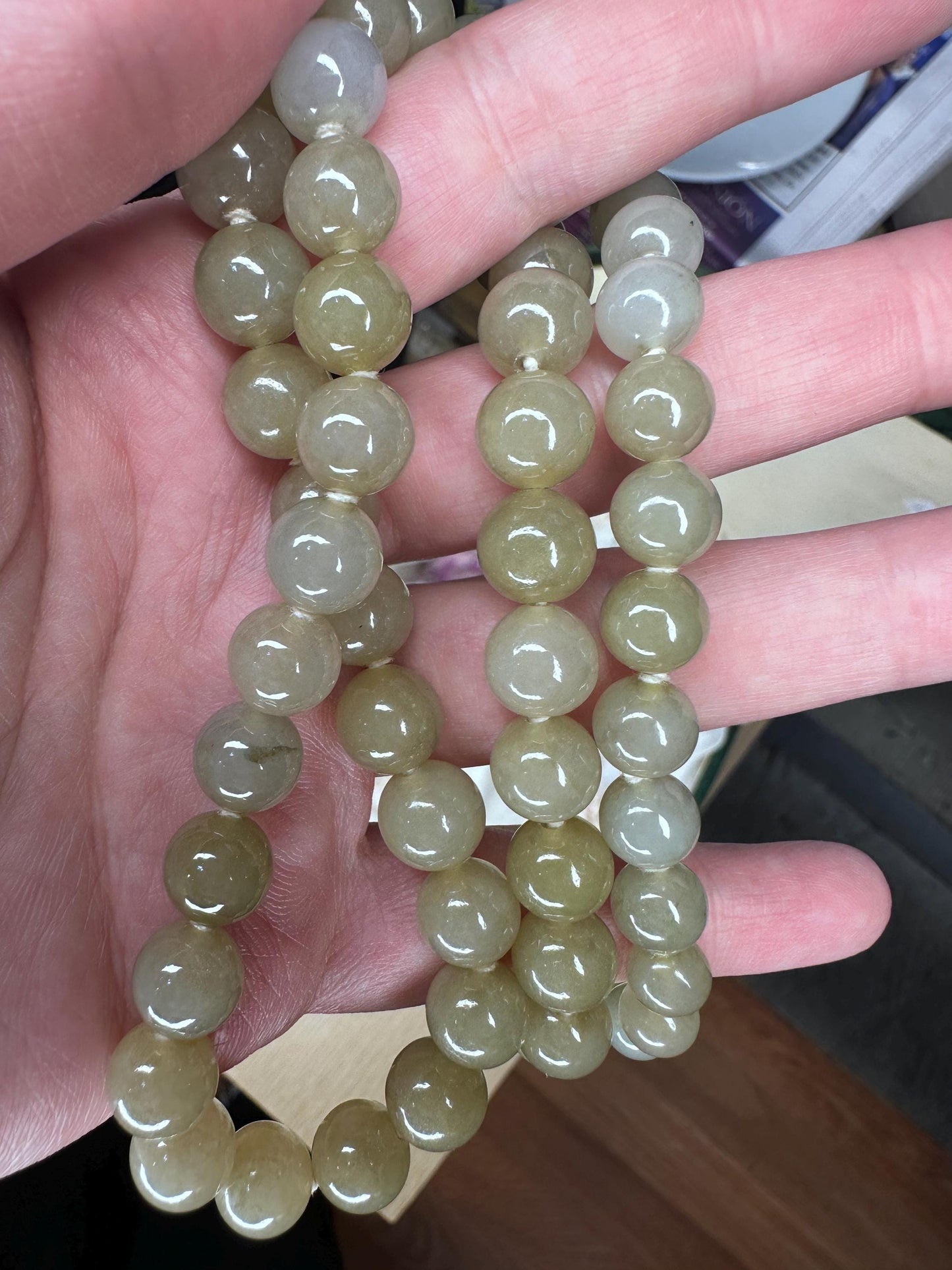 Gorgeous Heavy Natural Jadeite Beaded Single Strand Necklace Hand Knotted