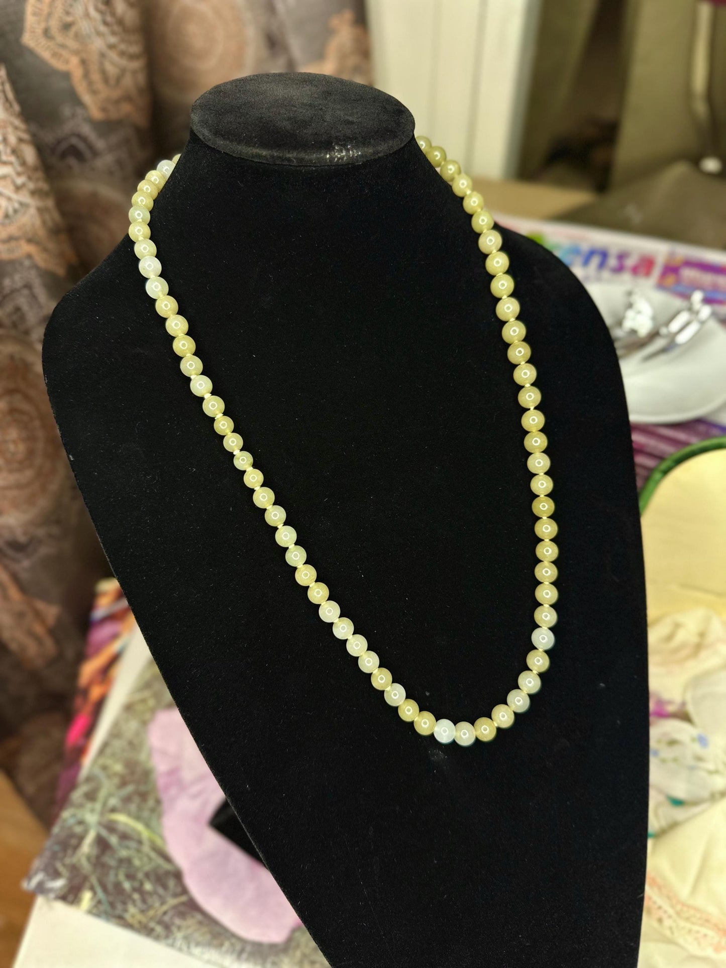 Gorgeous Heavy Natural Jadeite Beaded Single Strand Necklace Hand Knotted