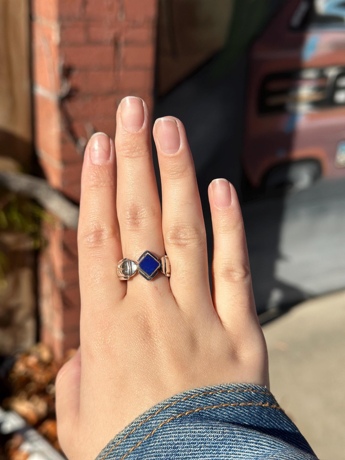 Sterling Silver MCM Starburst Handmade Lapis Lazuli Mens ring size 9.5.