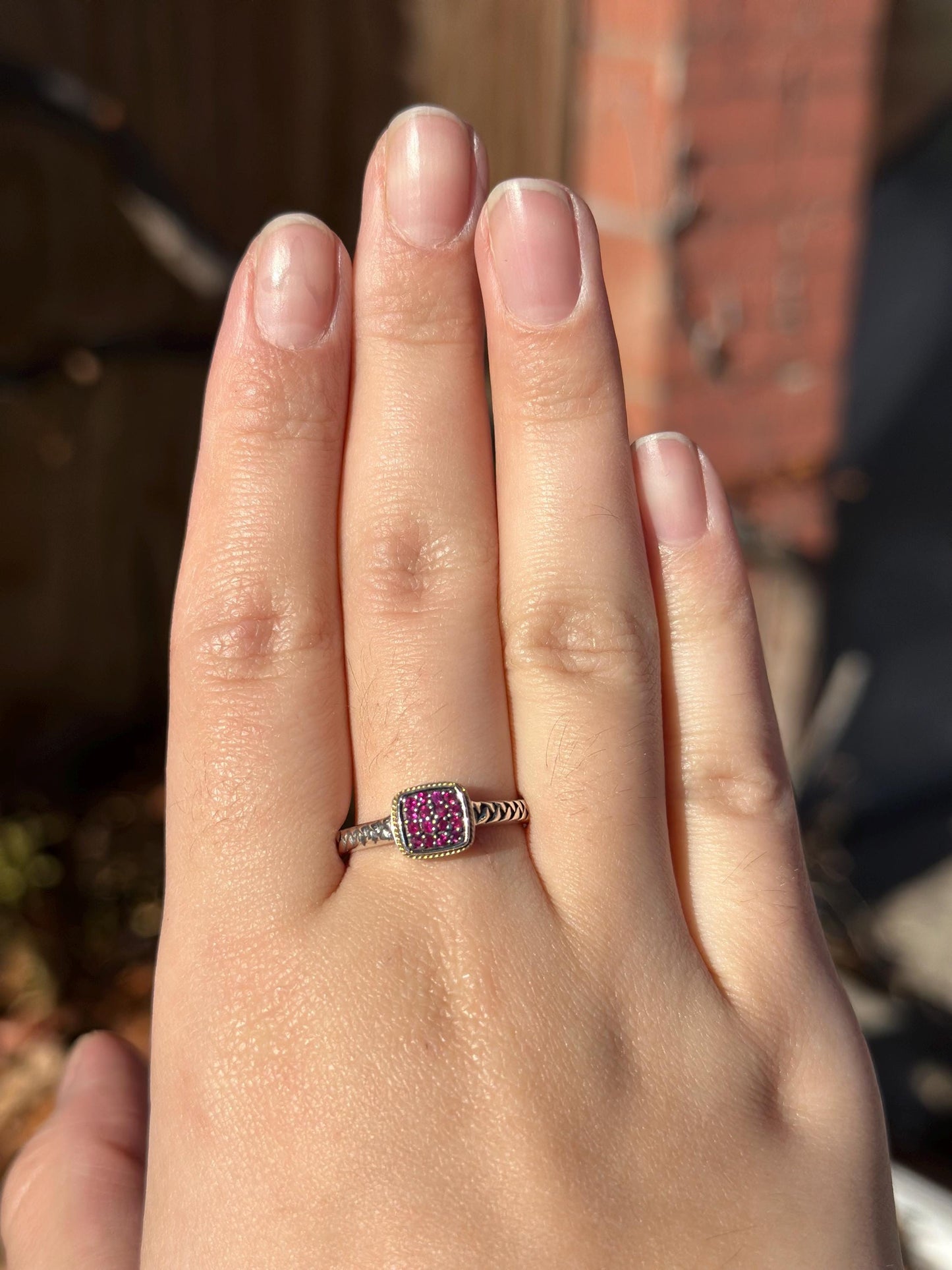 Modern EFFY Sterling Silver and 18K Gold Garnet Pave Ring Size 10 January Birthstone