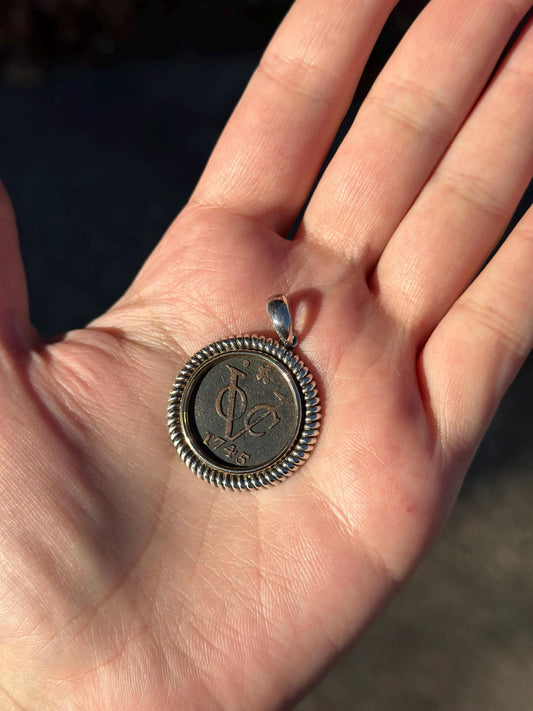 Antique Historical 1734 N indies VOC 1 Duit Coin Pendant Marked OCM 925 & 14KT