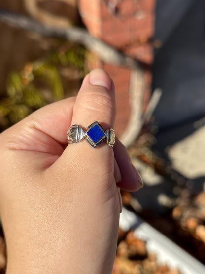 Sterling Silver MCM Starburst Handmade Lapis Lazuli Mens ring size 9.5.