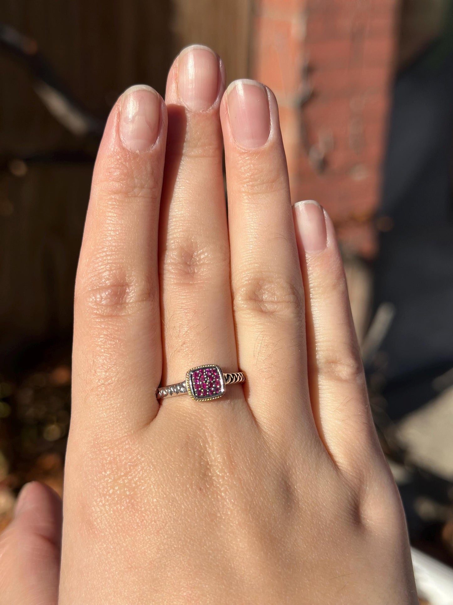 Modern EFFY Sterling Silver and 18K Gold Garnet Pave Ring Size 10 January Birthstone