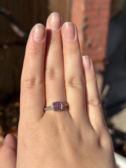 Modern EFFY Sterling Silver and 18K Gold Garnet Pave Ring Size 10 January Birthstone