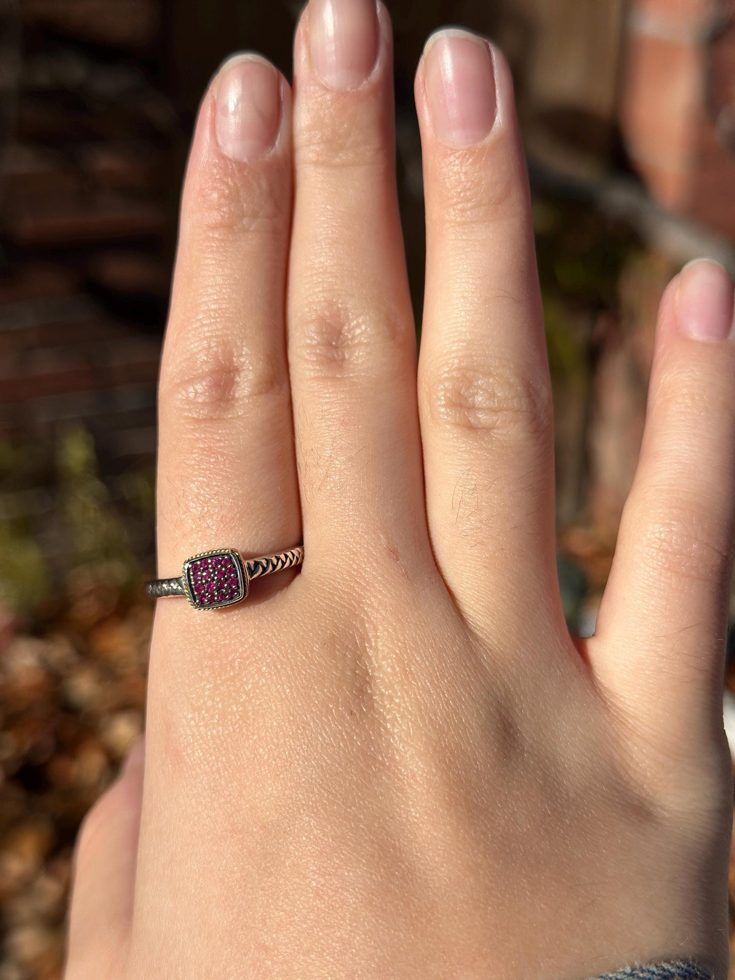 Modern EFFY Sterling Silver and 18K Gold Garnet Pave Ring Size 10 January Birthstone