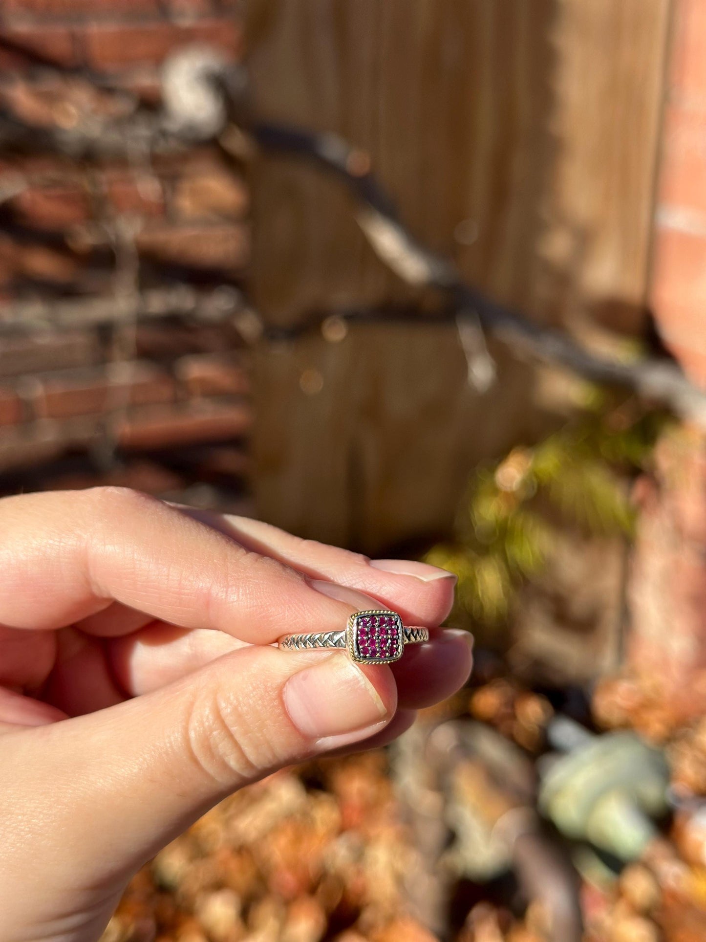 Modern EFFY Sterling Silver and 18K Gold Garnet Pave Ring Size 10 January Birthstone