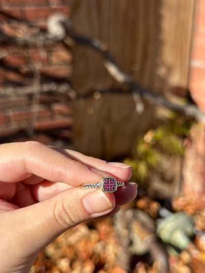 Modern EFFY Sterling Silver and 18K Gold Garnet Pave Ring Size 10 January Birthstone