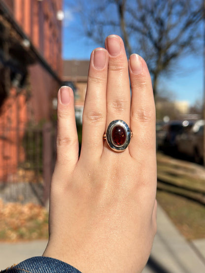 Vintage 1990s Whimsigoth Beautiful HUGE piece of Amber Dominique Dinoart DDD Sterling Silver Ring Size 9