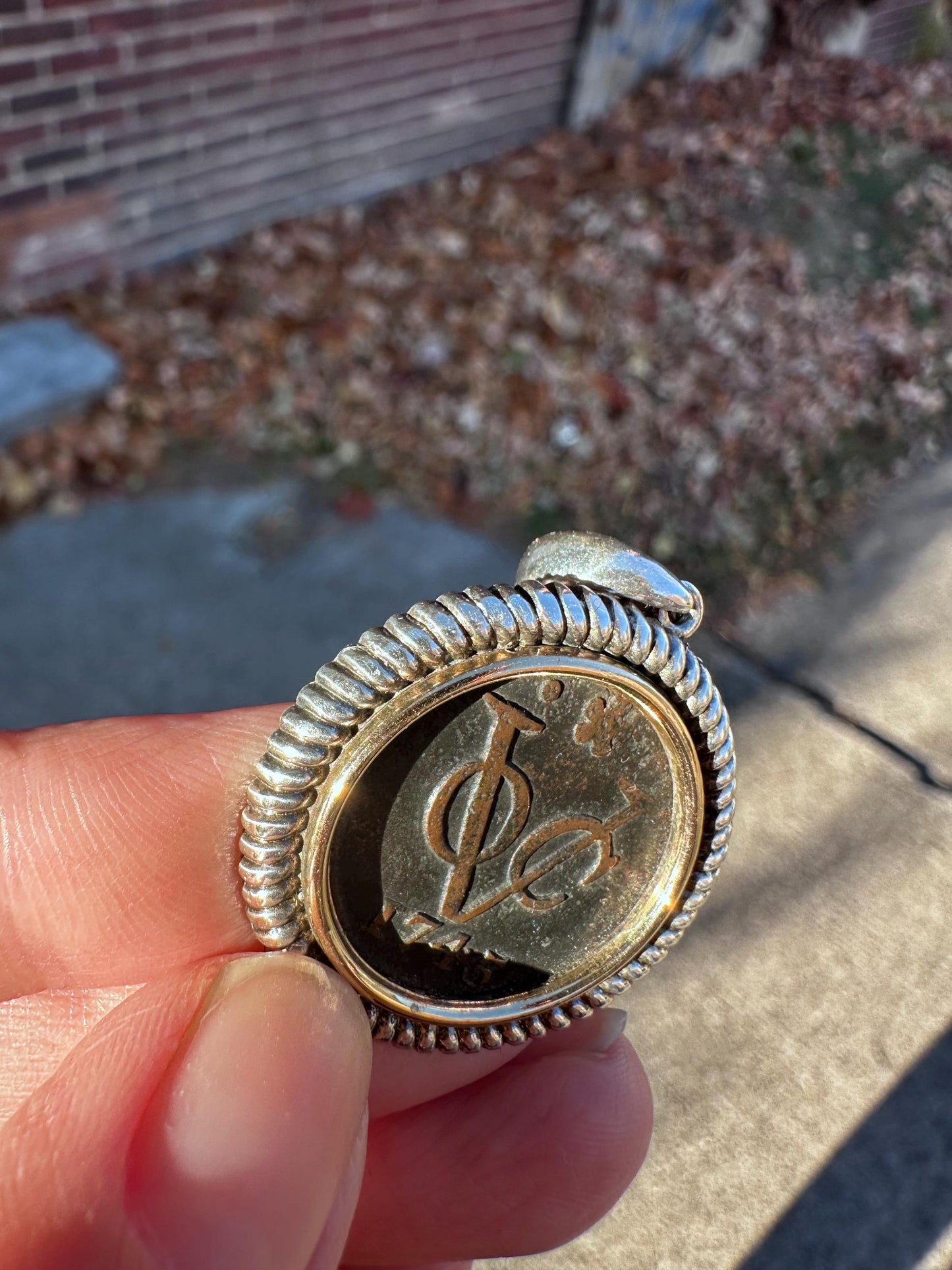 Antique Historical 1734 N indies VOC 1 Duit Coin Pendant Marked OCM 925 & 14KT