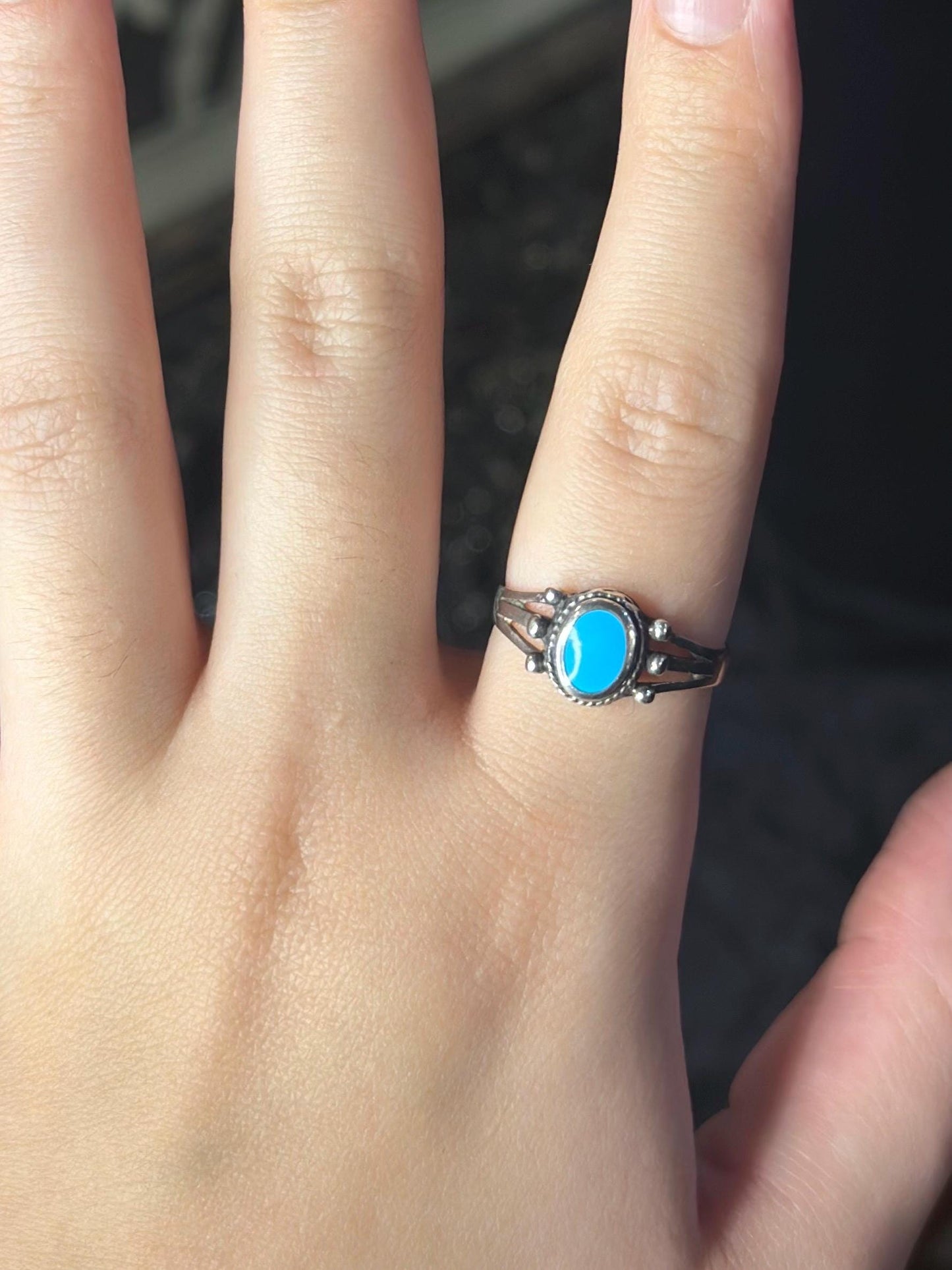 Vintage Dainty Robins Egg Turquoise MCM Women's Navajo Zuni Sterling Silver Size 8.5
