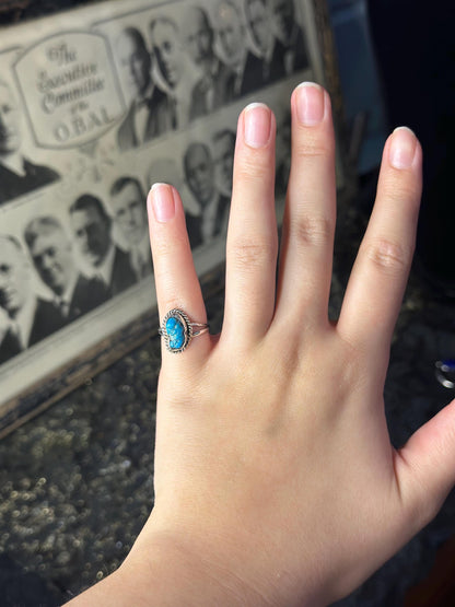 Vintage Raw Pretty Dainty Turquoise Sterling Silver Small Ring Womens Ring Small Size 4.5-5