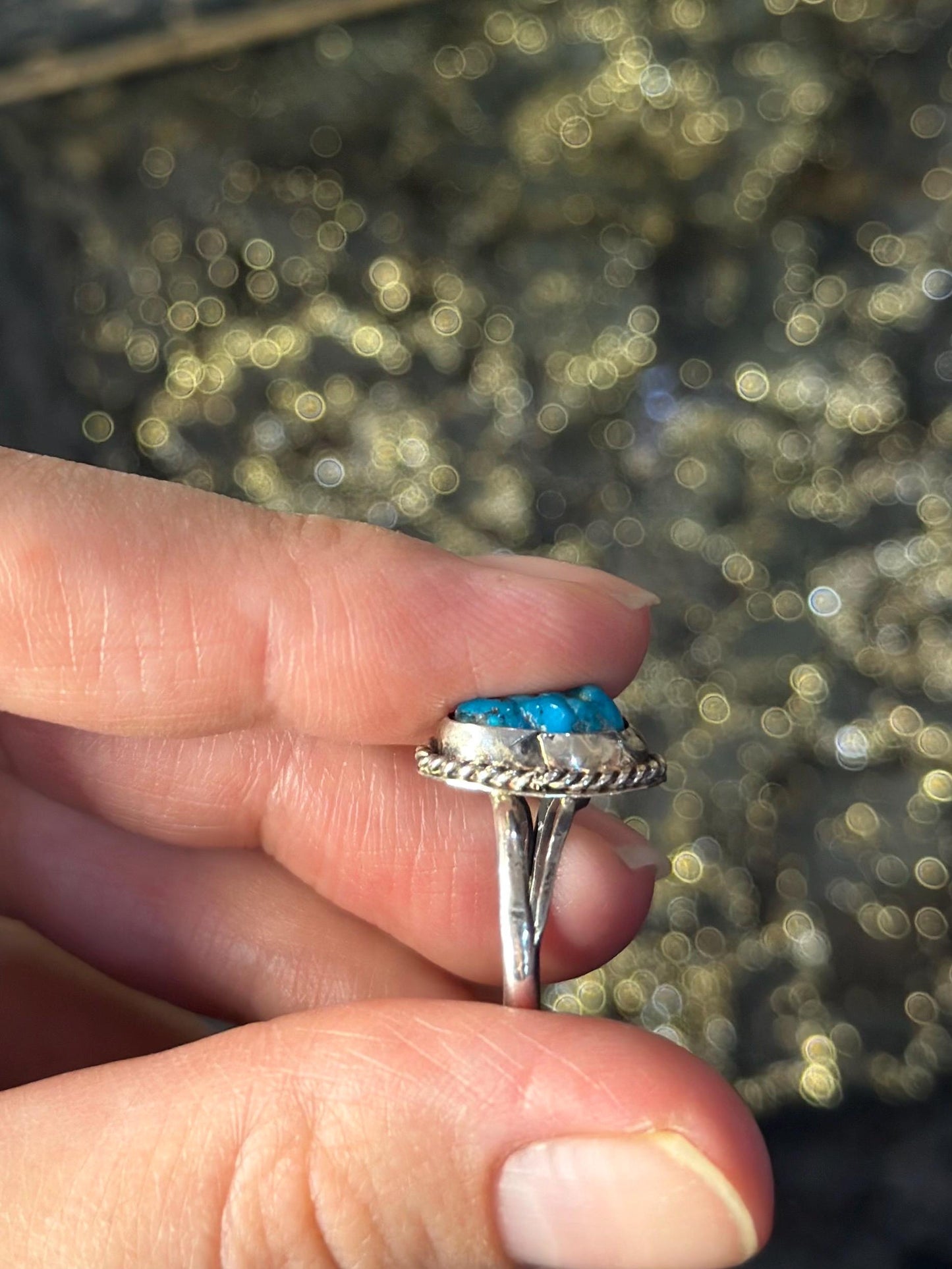 Vintage Raw Pretty Dainty Turquoise Sterling Silver Small Ring Womens Ring Small Size 4.5-5
