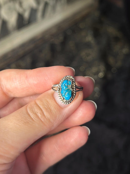 Vintage Raw Pretty Dainty Turquoise Sterling Silver Small Ring Womens Ring Small Size 4.5-5