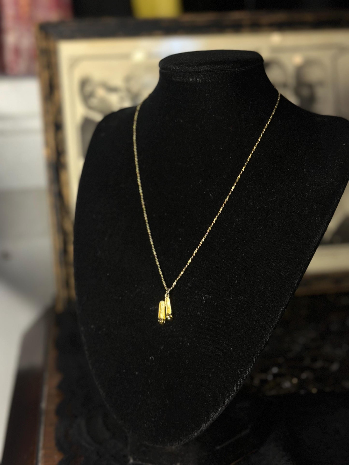 Vintage Gold Filled Chain with Ballet Flat Charm Necklace
