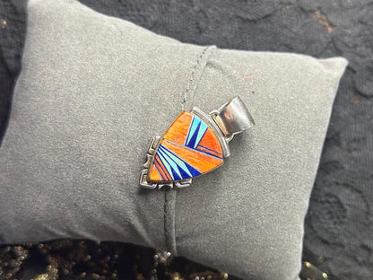 Vintage Navajo Sterling Silver Multi Stone Turquoise Spiny Oyster and Lapis Rare Navajo Jewelry Arrowhead Pendant