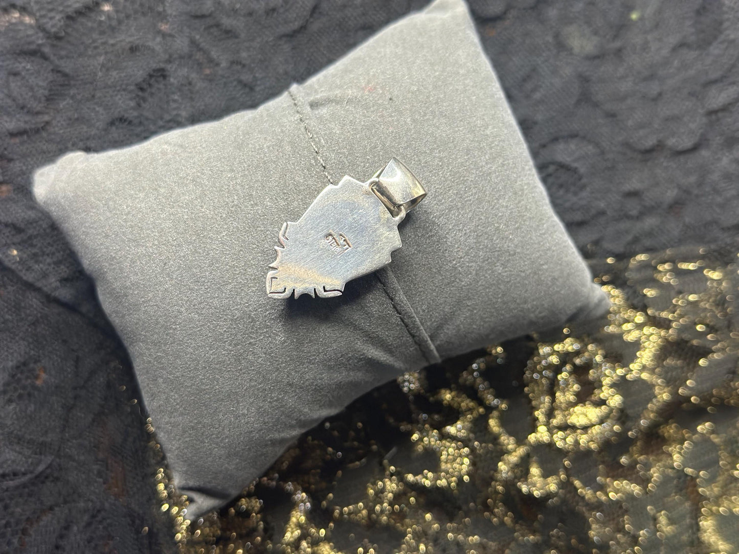 Vintage Navajo Sterling Silver Multi Stone Turquoise Spiny Oyster and Lapis Rare Navajo Jewelry Arrowhead Pendant