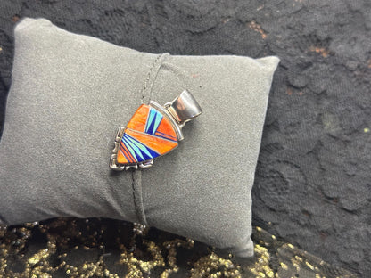 Vintage Navajo Sterling Silver Multi Stone Turquoise Spiny Oyster and Lapis Rare Navajo Jewelry Arrowhead Pendant