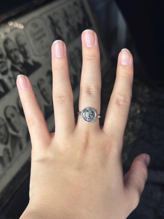 Vintage MCM Sterling Silver Navajo Anchor Dainty Signet Ring Size 7 Mens or Women's Navy