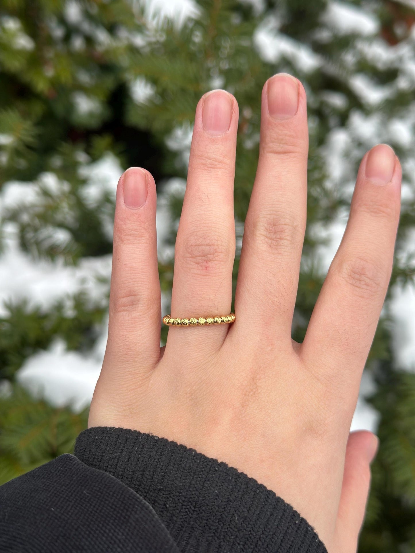 Modern Italian Sterling Silver Plated Gold Bead Secret Satisfying Fidget Ring for Anxiety Size 5.5-6