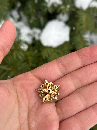 1950's Small Star Gold Tone Fruit Salad Faceted Rhinestone Brooch Small Star Christmas