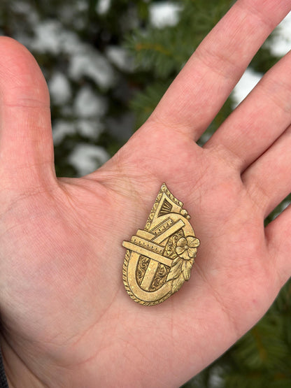 Antique Brass Art Noveau Brooch or Pin Vintage