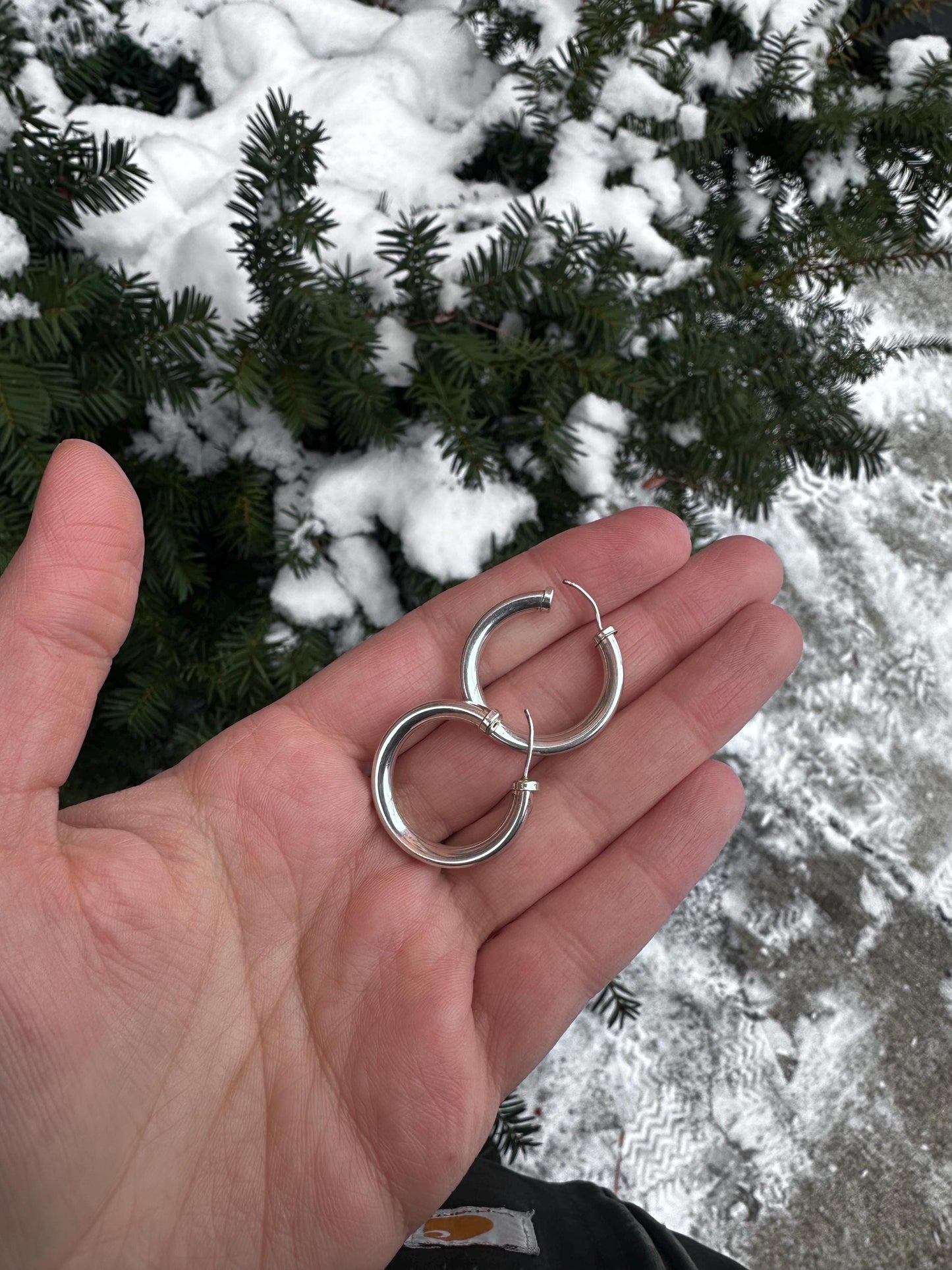 Lightweight Sterling Silver Chunky Tubular Hollow Hoops Vintage Style Artsy