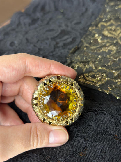 1950's Hollywood Regency Vintage Iridescent Gold Faceted Hollywood Regency Huge Brooch