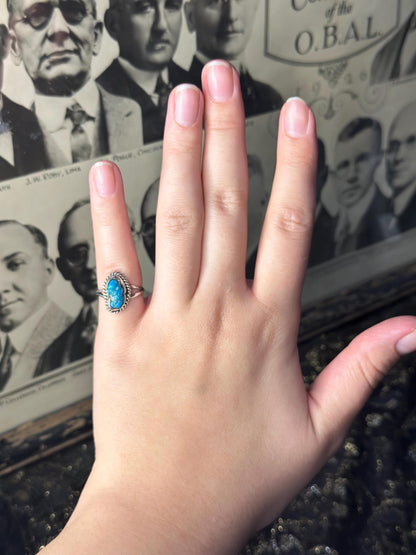 Vintage Raw Pretty Dainty Turquoise Sterling Silver Small Ring Womens Ring Small Size 4.5-5