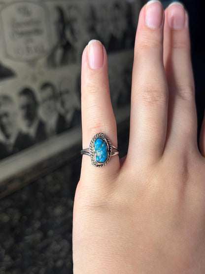 Vintage Raw Pretty Dainty Turquoise Sterling Silver Small Ring Womens Ring Small Size 4.5-5