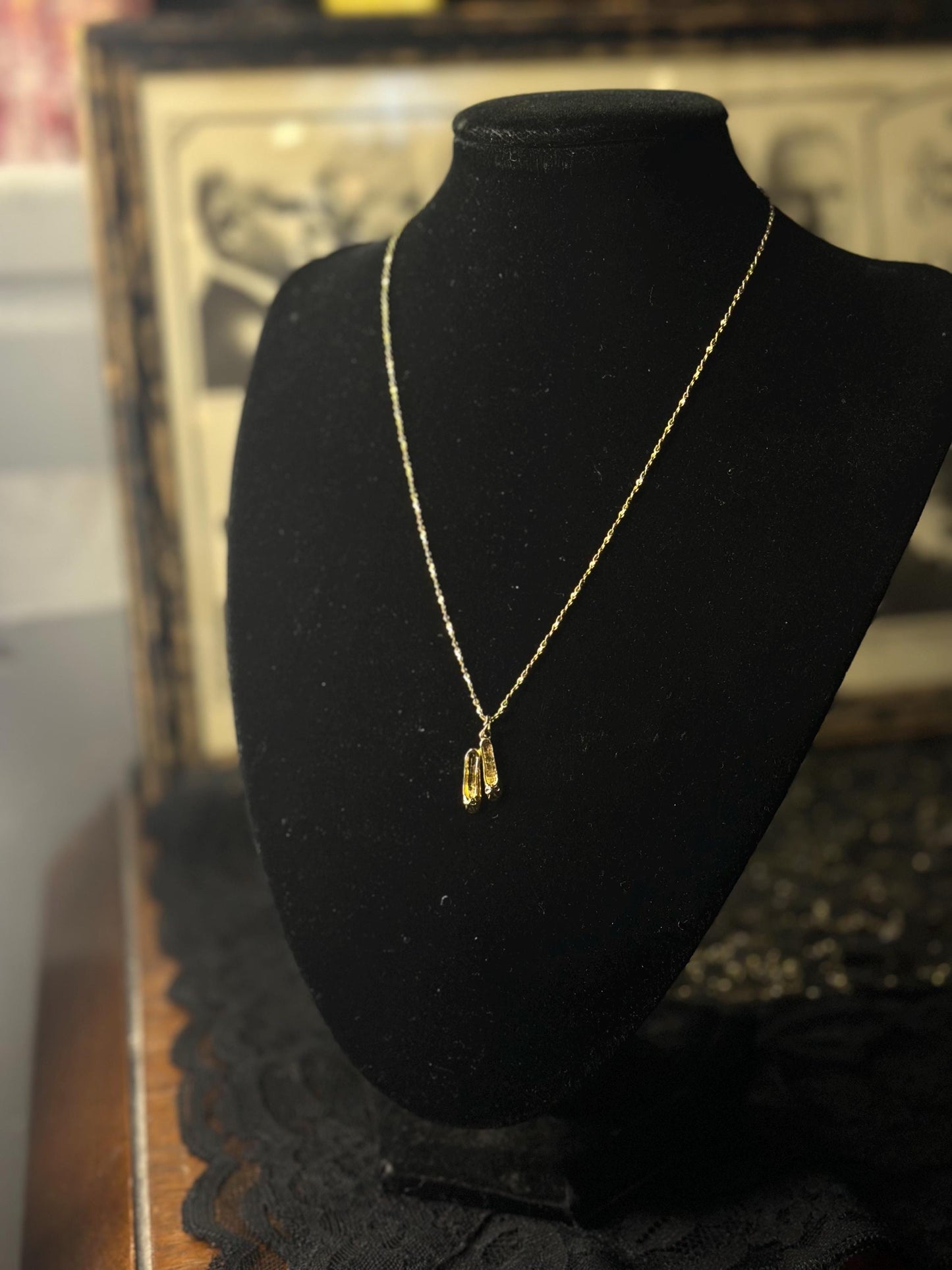 Vintage Gold Filled Chain with Ballet Flat Charm Necklace