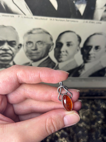 Gorgeous Amber Sterling Silver Necklace Filagree Art Noveau Pendant
