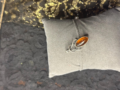 Gorgeous Amber Sterling Silver Necklace Filagree Art Noveau Pendant