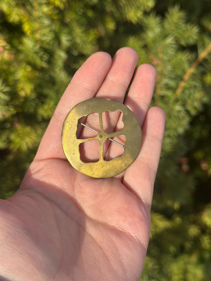 Vintage Antique Art Noveau Brass Antique Lucky Clover/Flower Brooch