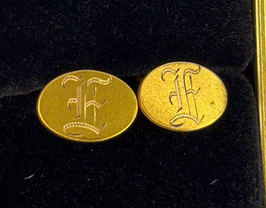 French Art Noveau 1920s or 30s Vintage Gold Tone Brass Antique Monogram  "E" letter in Old English Set