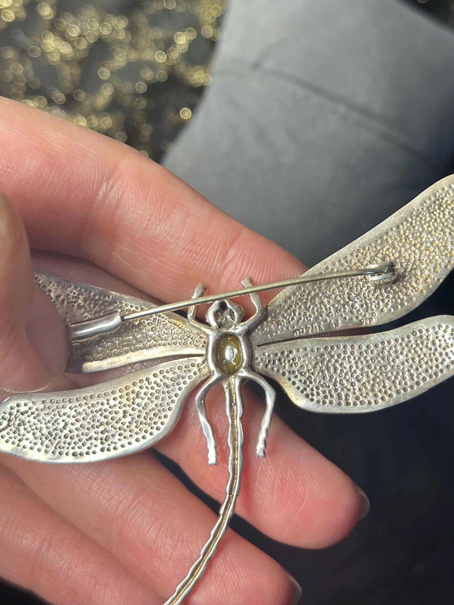 Sterling Silver Whimsigoth Pearl and Rhinestone Accented with Leaves Filigree Brooch