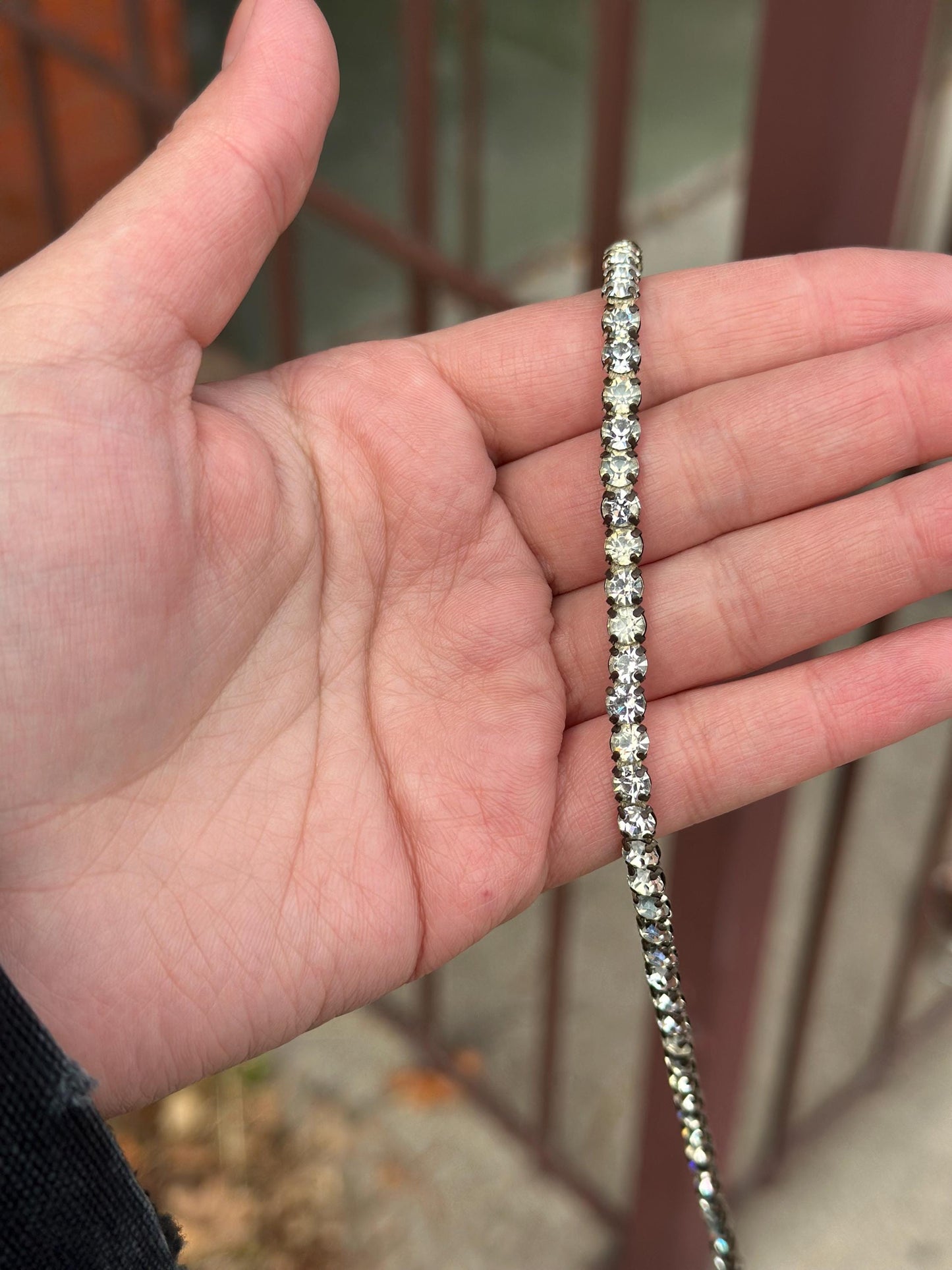 Vintage 1950's or Earlier Full Rhinestone Silver Choker with ribbon tie back.