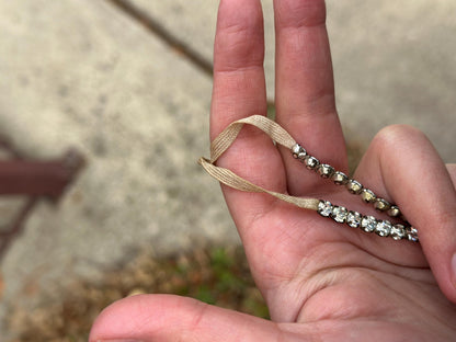 Vintage 1950's or Earlier Full Rhinestone Silver Choker with ribbon tie back.