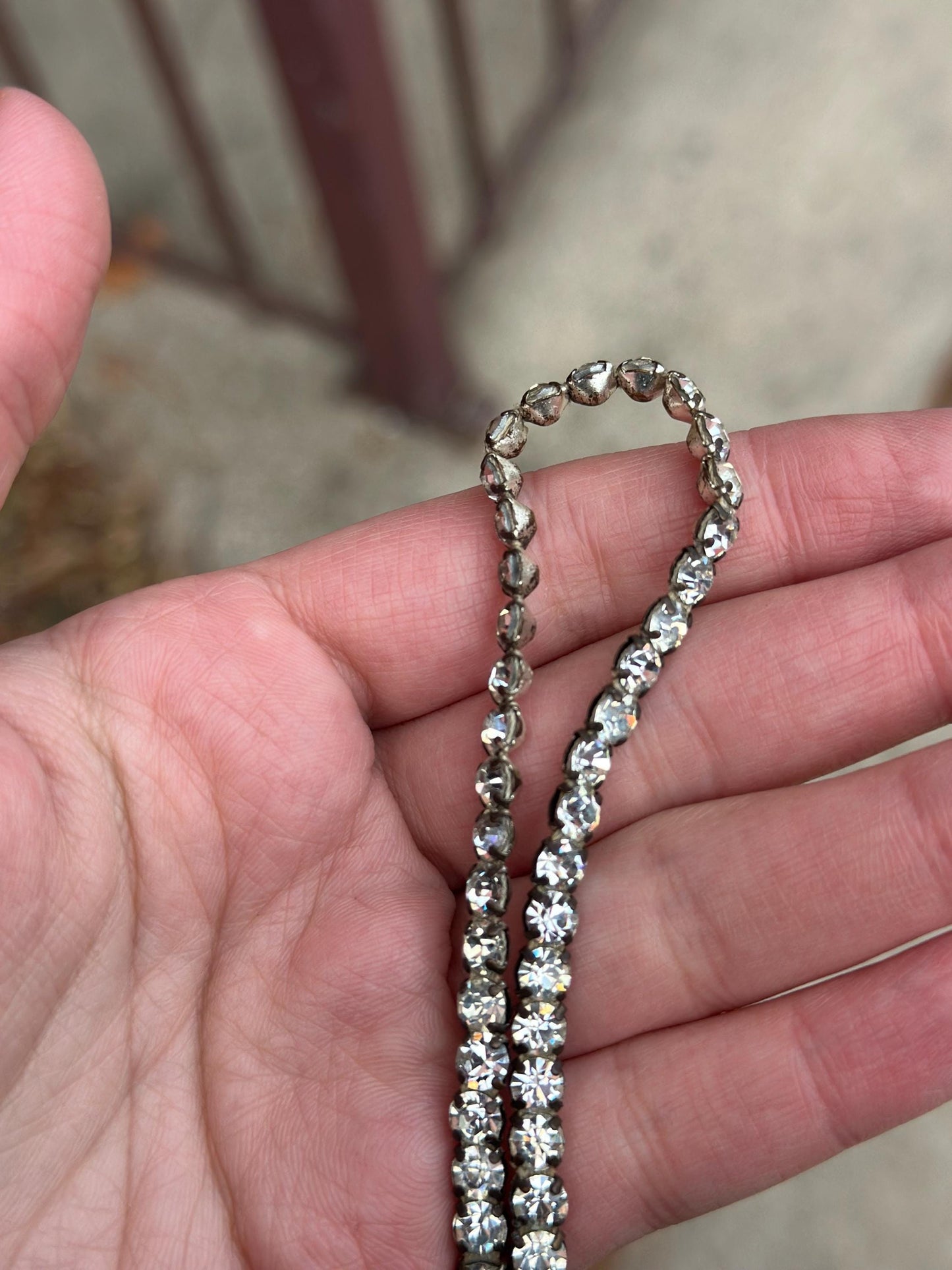 Vintage 1950's or Earlier Full Rhinestone Silver Choker with ribbon tie back.