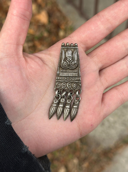 Unmarked Antique Silver Pewter Vintage India Tribal Pendant Charm