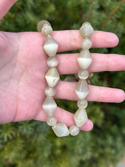 Antique Old Crystal Quartz Selenite Cornerless Beaded Necklace Heavy Gems