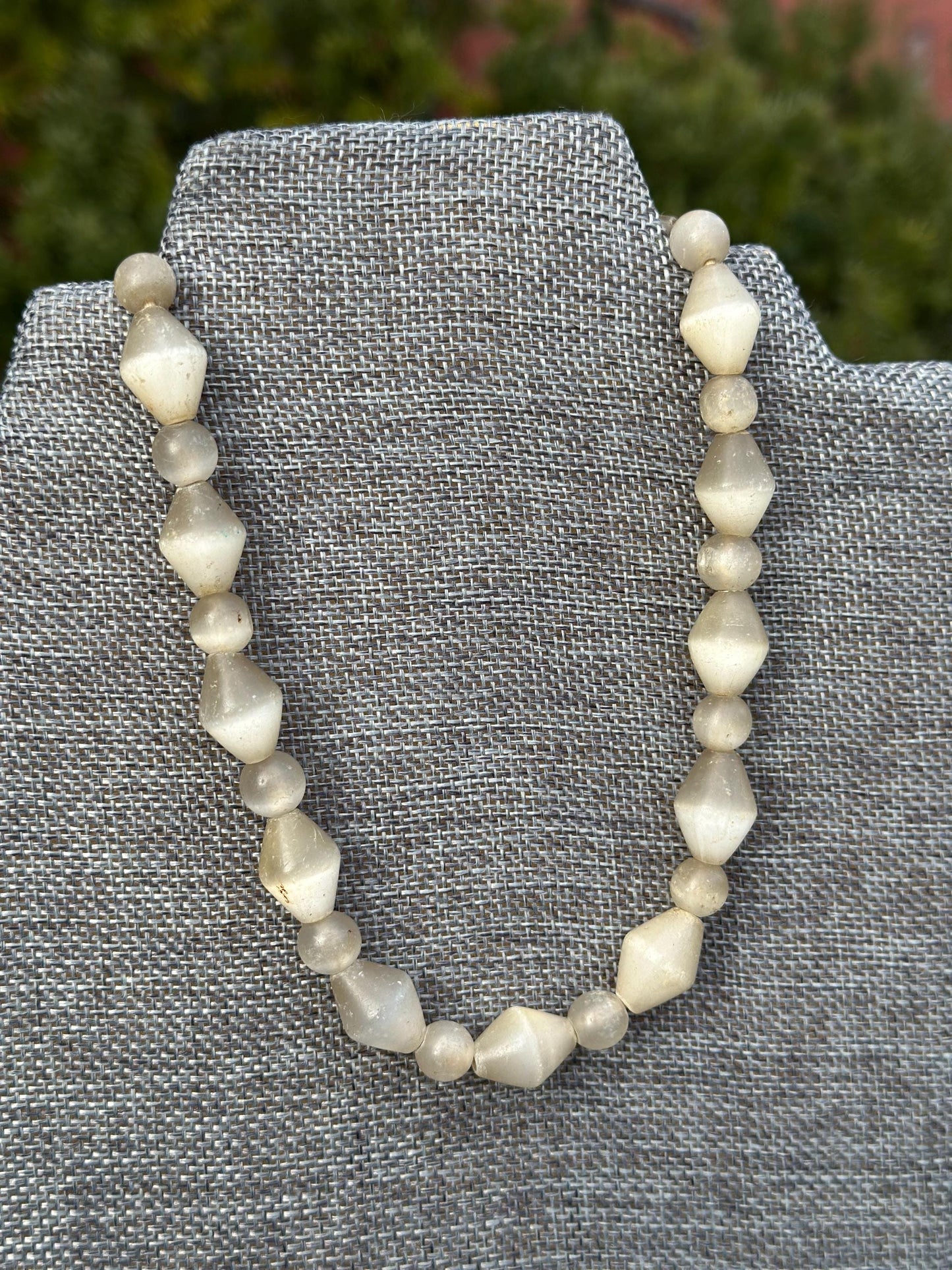 Antique Old Crystal Quartz Selenite Cornerless Beaded Necklace Heavy Gems